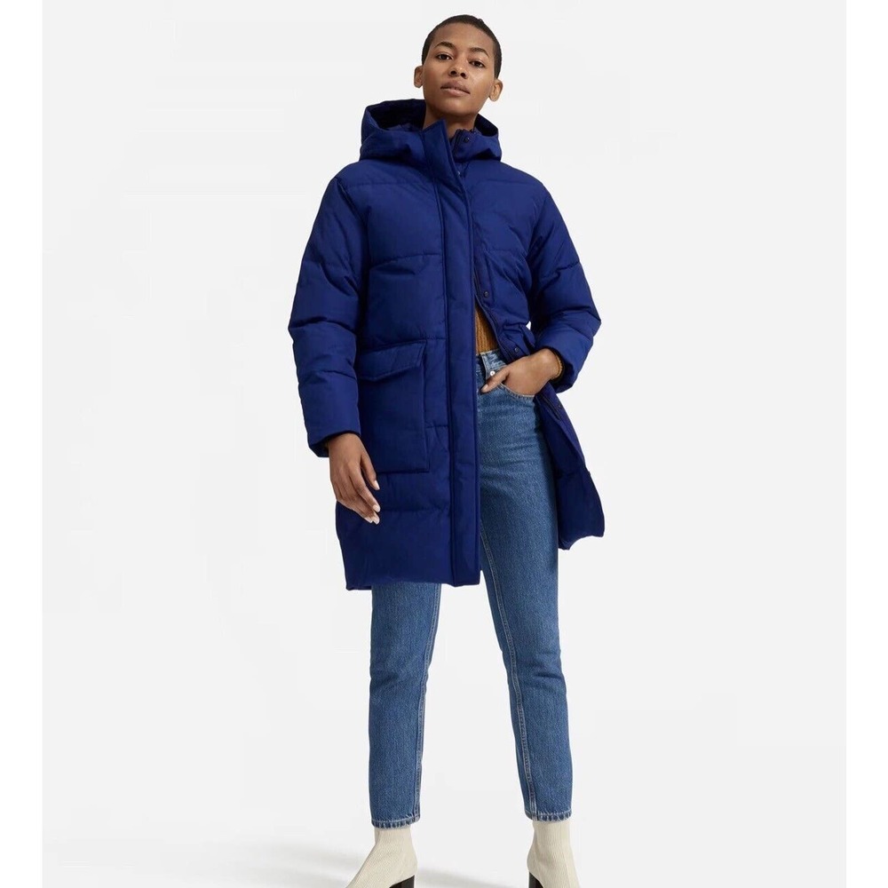 Everlane Coat Women’s XS The ReNew Long Puffer Jacket Outerwear Blue Warm Comfy